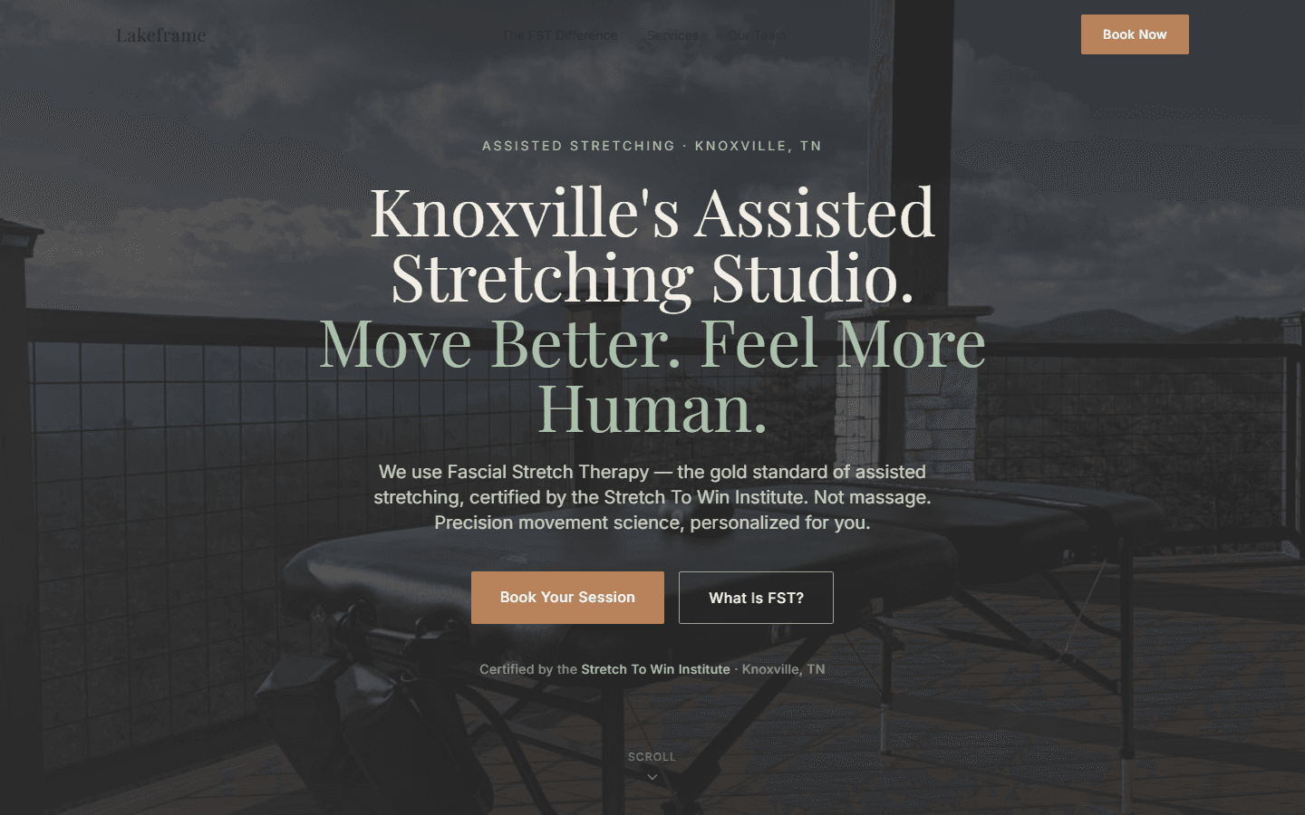 Lakeframe homepage hero with brand photography and CTAs