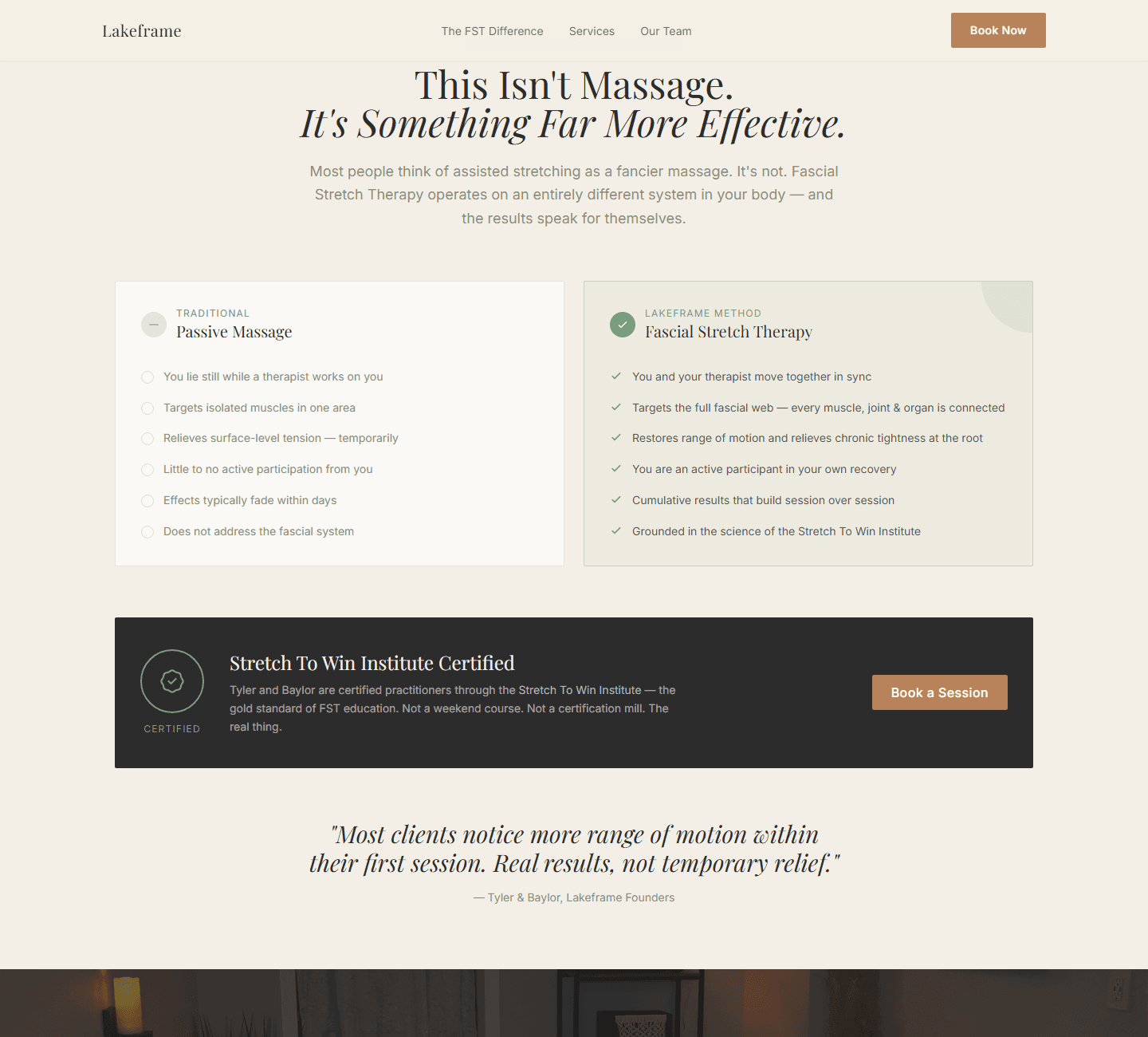 Side-by-side comparison of traditional passive massage versus Fascial Stretch Therapy